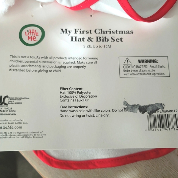 NWT Little Me Hat & Bib Set "My 1st Christmas" Unisex Baby Size 0-12 M - Picture 4 of 4